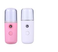 Veemoon 2 Piezas Humidificador Nano Spray Facial Portátil de Agua Hidratante para Piel Atomizador de Belleza Cylindrical Blanco y Rosa