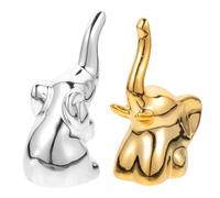 Veemoon 2 Piezas Organizador de Anillos Dorado y Plata Diseño de Elefante de Cerámica Soporte para Joyas, Adecuado para Exhibición y del Hogar