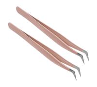 Veemoon 2 Piezas Pinzas de Precisión para Pestañas, Pinza de Punta Curva de Acero Inoxidable, Rosa, Punta Fina, Microajuste Preciso, para Extensiones de Pestañas, Salones Profesionales