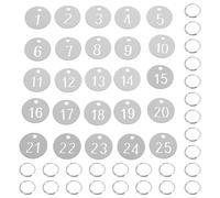 Veemoon 25 Unidades Etiquetas Numeradas de Acero Inoxidable Redondas de 30mm Números del 1 al 25, Etiqueta de Llavero Diseño Profesional y Uso Versátil para Identificación Segura