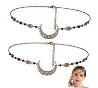 Veemoon 2piezas Cadena Para Frente Bohemia Con Colgante De Luna Hueca y Cristales Accesorio De Pedrería Para Cabello Mujer y Niña Diadema Elegante Para Fiestas y Bodas