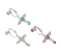 Veemoon 3 Clips de Ombligo Falsos Alas de Ángel sin Perforación, Joyería para Piercing Ombligo de Metal Ligero, Diseño Cristales, Rosa y Azul, Pack de 3 Piezas para Mujer