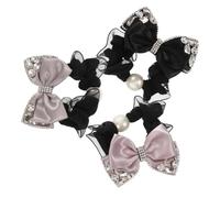 Veemoon 3 Piezas Elásticos para Cabello con Lazo de Perlas y Piedras Brillantes Bandas Flexibles para Coleta Accesorios Elegantes para Diario y Bodas Colores Negro Rosa y Gris