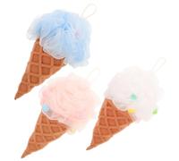 Veemoon 3 Piezas Esponjas de Baño Exfoliantes Unidades con Forma de Helado Esponjas de Malla PE Suaves para Ducha Limpiadoras Corporales para Adultos y Colores Rosa y Azul