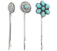 Veemoon 3 Pinzas Pelo Metálicas Flores Turquesas, Fáciles de Colocar y Fijar el Cabello para Fiesta o Compras
