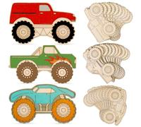 Veemoon 30 piezas de madera Monster Truck Decoración sin pintar recortes de madera para manualidades para cumpleaños infantiles vehículos para pintar DIY adornos para fiestas y proyectos de