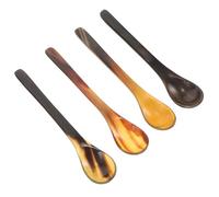 Veemoon 4 Cucharas de Cuerno de Buey Natural Mango Largo, Cucharas Multiusos para Miel, Café y Postre, Tamaño Compacto 18x3 Cm, Reutilizables y Resistentes para Cocina Diaria
