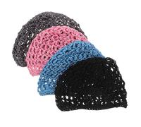 Veemoon 4 Gorros de Red Pelo para Dormir para Mujer - Redecilla de Crochet Transpirable Malla - Cobertor Ligero para Moños de Ballet - Set de 4 Colores Negro Gris Rosa Azul Lago