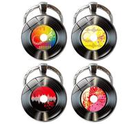 Veemoon 4 Llaveros Colgante Disco Negro Vintage, Llavero Musical Decorativo para Bolsa, Recuerdos de Fiesta Música, Accesorios Creativos, Set de 4 Piezas (1,3,5,6)