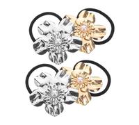 Veemoon 4 Piezas Coleteros de Mujer con Diseño Floral Metal Plateado y Dorado Lazos Elásticos para Coletas Accesorios para Boho y