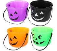 Veemoon 4 Piezas Cubo de Plástico Ligero y Portátil para Halloween Forma de Calabaza Diseño Clásico y Acabado Vistoso Color Aleatorio Adecuado para Fiestas y Dulces