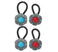 Veemoon 4 Piezas Ethnic Style Floral Hair Rings For Women Handmade Bohemian Lotus Elastic Hair Ties With And Stones Strong Ponytail Holders For Thick