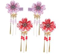 Veemoon 4 Piezas Flower Hair Clips With Tassels Japanese And Chinese Hanfu Hairpins For Women Bridal And Party Accessories Traditional Kimono Ornament