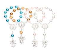 Veemoon 4 Pulseras Colgante de Ángel en Color Plata, Rosario de Cuentas Religiosas para Niña, Recuerdos de Bautismo y Comunión, Pulsera Oración María Jesús, Regalos para Shower