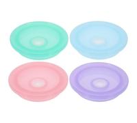 Veemoon 4 Tapas Aplicables para Tarros Mason 16/20 Oz, Tapas de Plástico con Orificio, Colores Rosa Azul Verde y Morado, Sellado Hermético Anti-derrames para Vasos de Vidrio de Boca