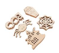 Veemoon 50 Unidades Adornos Colgantes de Madera para Halloween Diseño Creativo, Piezas en Blanco para Manualidades Diy, Decoración Festiva y Actividades Infantiles