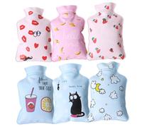 Veemoon 6 Bolsas de Agua Caliente Reutilizables Mini Tamaño, Pvc Resistente, Diseño Colorido (labios Rojos, Plátano, Fresa, Taza, Nube, Gato), Calentador de Manos Portátil para Uso en