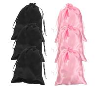 Veemoon 6 Bolsas de satén con cordón de 25 x 35 cm para Guardar Pelucas | Organizador Individual de Extensiones de Cabello, Bolsa de Seda para Embalaje, Viajes, salón de Belleza, Boda, Despedida de