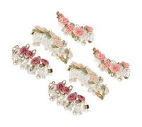 Veemoon 6piezas Coleteros de Espiral Flores Rosas y Perlas Gomas Pelo Forma de Cable Telefónico Coleteros Elásticos para Mujer Accesorios Cabello Escuela y Vacaciones