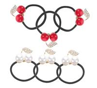 Veemoon 6piezas Gomas Elásticas Pelo Forma de Cereza y Gemas de Imitación Accesorios Cabello Brillantes para Mujer para Bandas Decorativas Pelo
