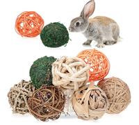 Veemoon 8 Balones Masticables para Animales Pequeños, Bolas de Hierba Naturales Cuerda de Cáñamo, Tamaño Adecuado para Conejos, Cobayas y Hámsteres, Juego Interactivo para Salud Dental