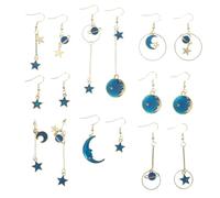 Veemoon 8 Pares Pendientes Colgantes Asimétricos de Planeta Azul Estilo Océano para Mujer, Aleación de Zinc Resistente y No se Desvanece, Ideales para Citas y Festivales, Pack