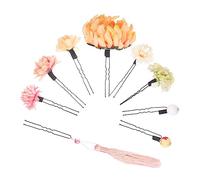 Veemoon 9 Piezas Tocado Kimono Set accesorios para el cabello pasador de pelo kimono adornos japoneses para el cabello pinzas para el cabello japonesas zou-bu Yellow