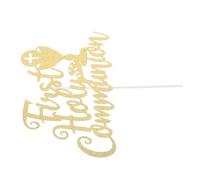 Veemoon Adorno de Tarta Cruz de Papel Dorado para Celebración de Comunión y Bautismo, Decoración Elegante para Tartas y Cupcakes