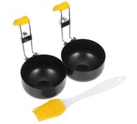 Veemoon Anillos Antiadherentes para Huevos Escalfados de Acero Inoxidable, Molde Redondo Plegable con Cuchara y Cepillo para Cocina, Ahorro de Espacio