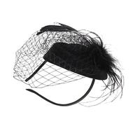 Veemoon Boina de malla de sombrero de fiesta tocado de mujer sombrero de banquete de mujer fascinador de la fiesta de té tocados de boda Ropa de cabeza nupcial tela Negro