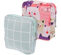 Veemoon Bolsa Menstrual Portátil de Algodón 100% Puro Set 2 Piezas Azul a Cuadros y Rosa Diseño de Gato Bolsa para Compresas Higiénicas Multifuncional Ligera y Compacta para Viajes y