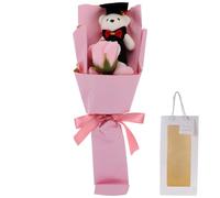 Veemoon Bouquet de Flores de Jabón Perfumado con Oso Decorativo para Graduación Bouquet de Rosas Artificiales Color Rosa Claro con Bolsa de Mano Obsequio para Mujer y Decoración de