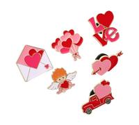 Veemoon Broches de San Valentín para Hombre y Mujer, Set de 6 Pins de Solapa Diseño de Ángel Cupido y Corazón Esmaltado en Aleación Duradera, Accesorios Románticos para Ropa,