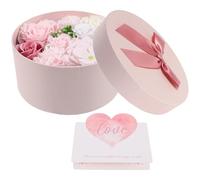 Veemoon Caja de Flores de Jabón Perfumadas Día Madre, Decoración Floral Artesanal, Caja Redonda Rosa Diseño de Papel, Obsequio Adecuado para San Valentín y Día del Maestro Color