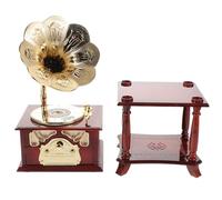Veemoon Caja de Música Clásica Gramófono Retro Mini de Madera Tallada con Soporte Marrón, Mecanismo Musical Vintage para Decoración de Mesa y Escritorio, Obsequio Decorativo para Hogar