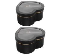 Veemoon Caja de Obsequio de San Valentín en Forma de Corazón 2 Unidades 1 Grande 1 Pequeña Papel Negro Estampado Dorado Ventana Transparente Adecuado para Perfumes Flores y