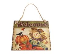Veemoon Cartel De Bienvenida De Madera para Puerta - Decoración De con Espantapájaros y Calabazas - Ideal para Acción De Gracias Colgante para Pared