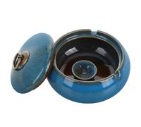 Veemoon Cenicero Cerámico Grande con Tapa y Base Antideslizante Color Azul y Diseño Rústico Cenicero Sin Humo para Hogar Oficina y Exterior Decorativo