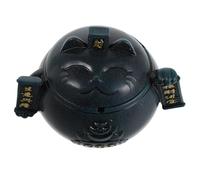 Veemoon Cenicero de Cerámica a Prueba de Viento con Tapa Diseño Maneki Neko Gato Suerte Tamaño Pequeño Azul Accesorio Decorativo Hogar Adecuado para Sala Jardín y Oficina