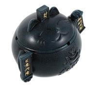 Veemoon Cenicero Redondo de Cerámica con Tapa Azul Pequeño, Cenicero Decorativo Maneki Neko a Prueba de Viento para Oficina, Hogar y Terraza, Accesorio Práctico para Mantener Limpio