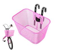 Veemoon Cesta Delantera para Bicicleta para Niñas y Mujeres, Cesta de Manillar Metálica Rosa con Malla Cuadrada, Soporte con Ganchos y Correa Ajustable, Adecuado para Ciclismo, Compras