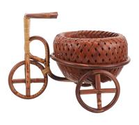 Veemoon Cesta Tejida de Bambú en Forma de Triciclo, Cesta de Flores Decorativa, Marrón, para Dulces y Decoraciones, Ligera y Resistente a Deformaciones, para Oficina y Dormitorio
