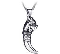 Veemoon Collar para Hombres Colgante de Diente de Animal Salvaje Retro, Acero Inoxidable, Cadena de 60 Cm, Collar Vikingo Vintage para Uso Diario y Estilo Punk