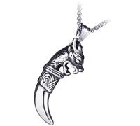 Veemoon Collar Vikingo de Hombre Colgante de Colmillo Animal Retro, Acero Seguro 60 Cm, Joyería Vintage para Estilo Punk y Streetwear