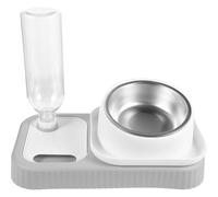 Veemoon Comedero Automático para Gatos y Perros, Doble Cuenco de Plástico Gris y Claro, Dispensador Anti-vuelco Diseño Ergonómico para Alimentación y Bebida Doméstica