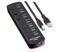 Veemoon Concentrador USB 3.0 7 Adaptador USB Múltiple Interruptores Diseño Portátiles Dispositivos Electrónicos