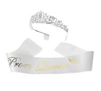 Veemoon Conjunto de Diadema con Adorno de Gemas de Imitación y Banda de Satén Blanca para Reina del Baile de Graduación Accesorios Ligeros para Fiestas Bodas y Sesiones de Fotos