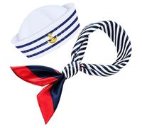 Veemoon Conjunto de Sombrero de Barco y Bufanda Náutica de Poliéster Ajuste Cómodo para Disfraces de Mujer en Eventos y Casuales