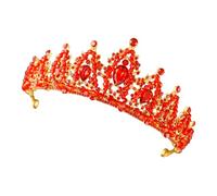 Veemoon Corona Nupcial Roja de Cristal Tiara de Aleación Artesanal con Pedrería Tocado Elegante para Boda y Fiesta Accesorio Ligero y Resistente para Novias y Madrinas