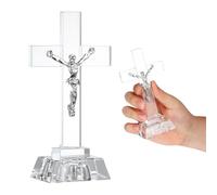 Veemoon Cruz de cristal blanco con luz LED elegante decoración cristiana para escritorio, bendición espiritual, hecha a mano para oficina, hogar e iglesia, idea de regalo única